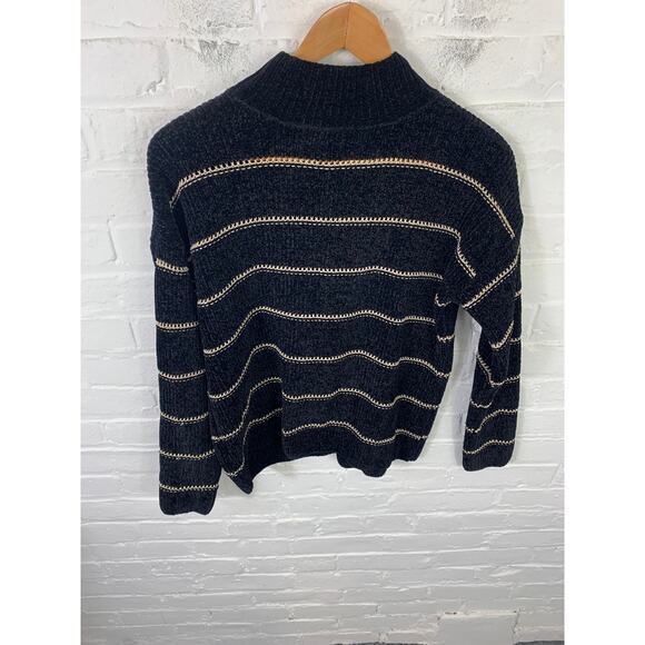 Rachel Zoe Women's Mock-Neck Striped Pullover Sweater Long Sleeve Black M - Picture 3 of 5